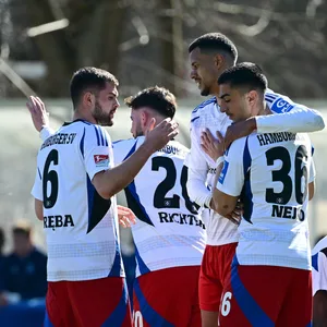 Tor beim Startelf-Comeback: Robert Glatzel wird von seinen Kollegen umarmt.