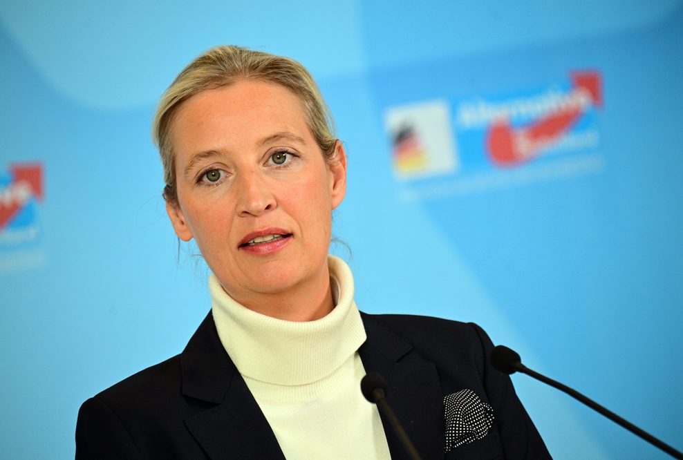 Alice Weidel, Co-Vorsitzende der AfD-Bundestagsfraktion, bei einer Pressekonferenz