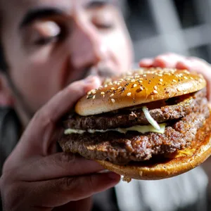 Ein Mann isst einen Burger.