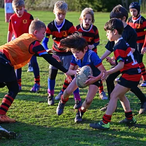 Kinder tacklen sich beim Hamburger Rugby-Club