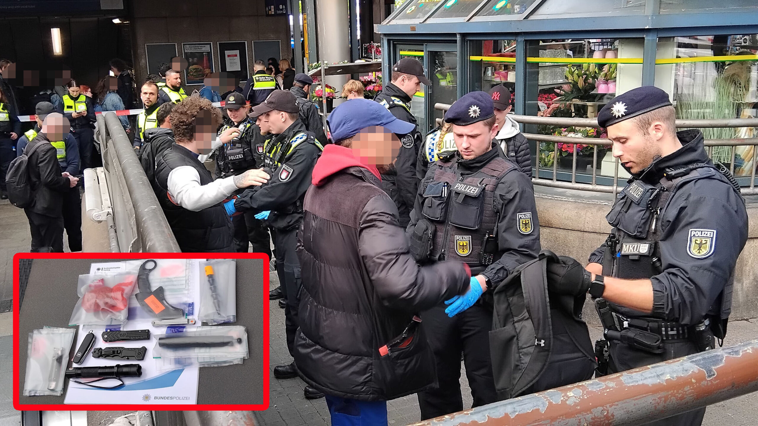 Waffenkontrolle am Hauptbahnhof. Nur wenige Tage nach der Messerattackem it 18 Verletzten wurden erneut verbotene gegenstände sichergestellt
