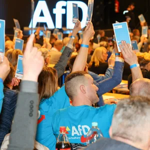 Delegierte stimmen beim Landesparteitag der AfD Sachsen-Anhalt ab (Archivbild).