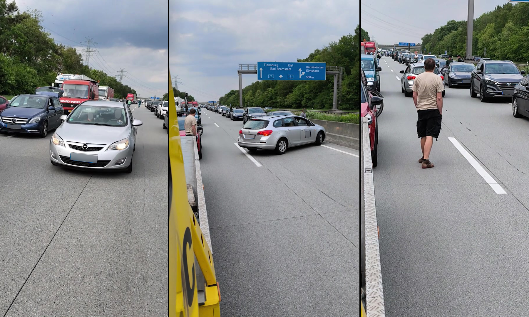 Unfassbar: Nach dem schweren Verkehrsunfall auf der A7 bei Kaltenkirchen hat ein Autofahrer die Rettungsgasse befahren.