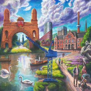 Acryl-Gemälde von verschiedenen Orten in Harburg.