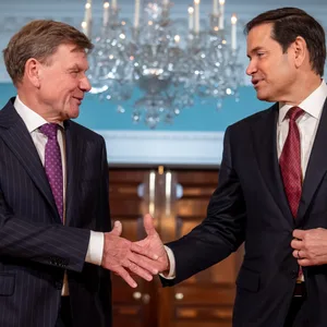 Außenminister Johann Wadephul (l, CDU) steht neben seinem US-Amtskollegen Marco Rubio.