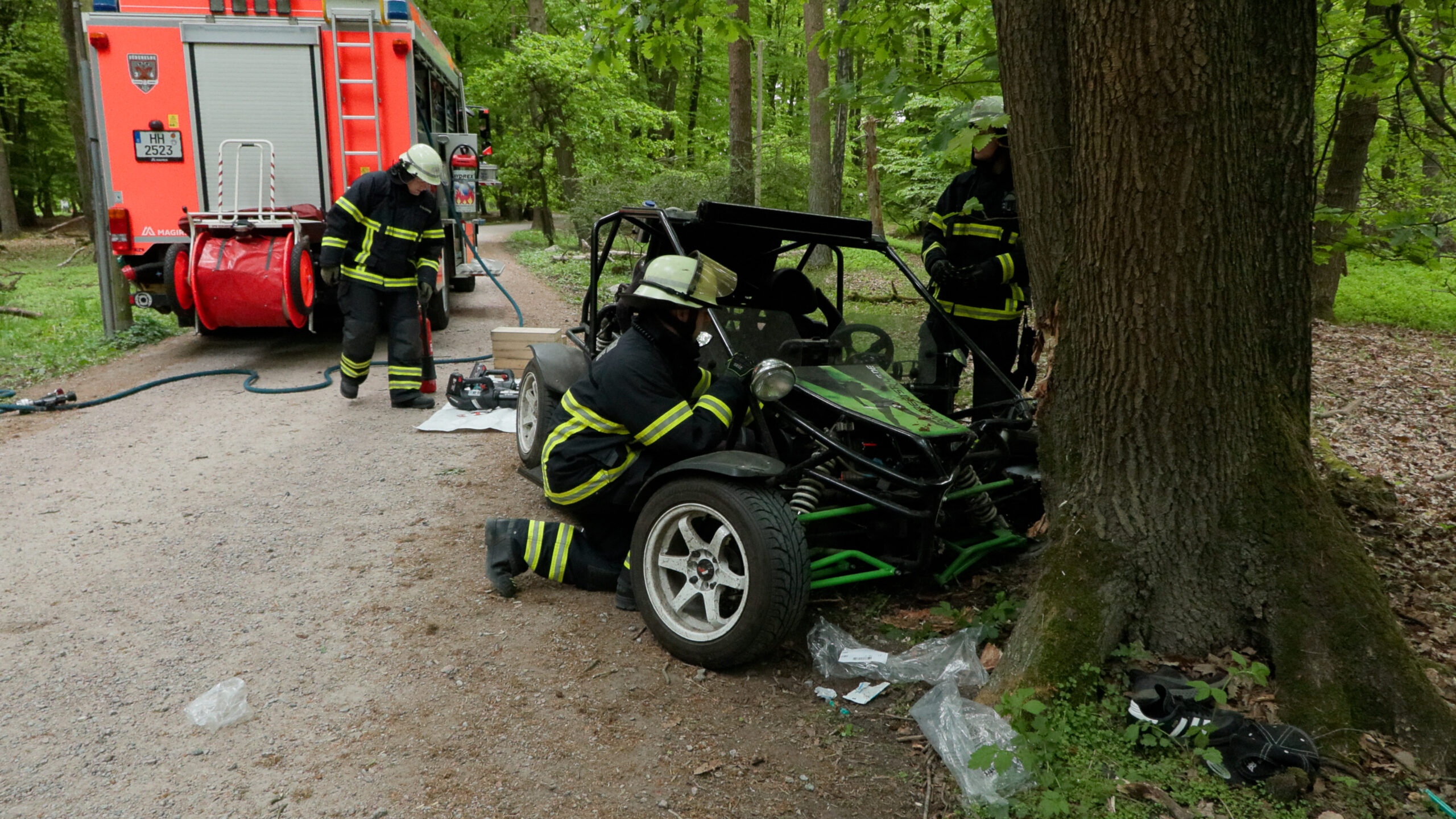 Das Wrack des Strandbuggys in der Fischbeker Heide.