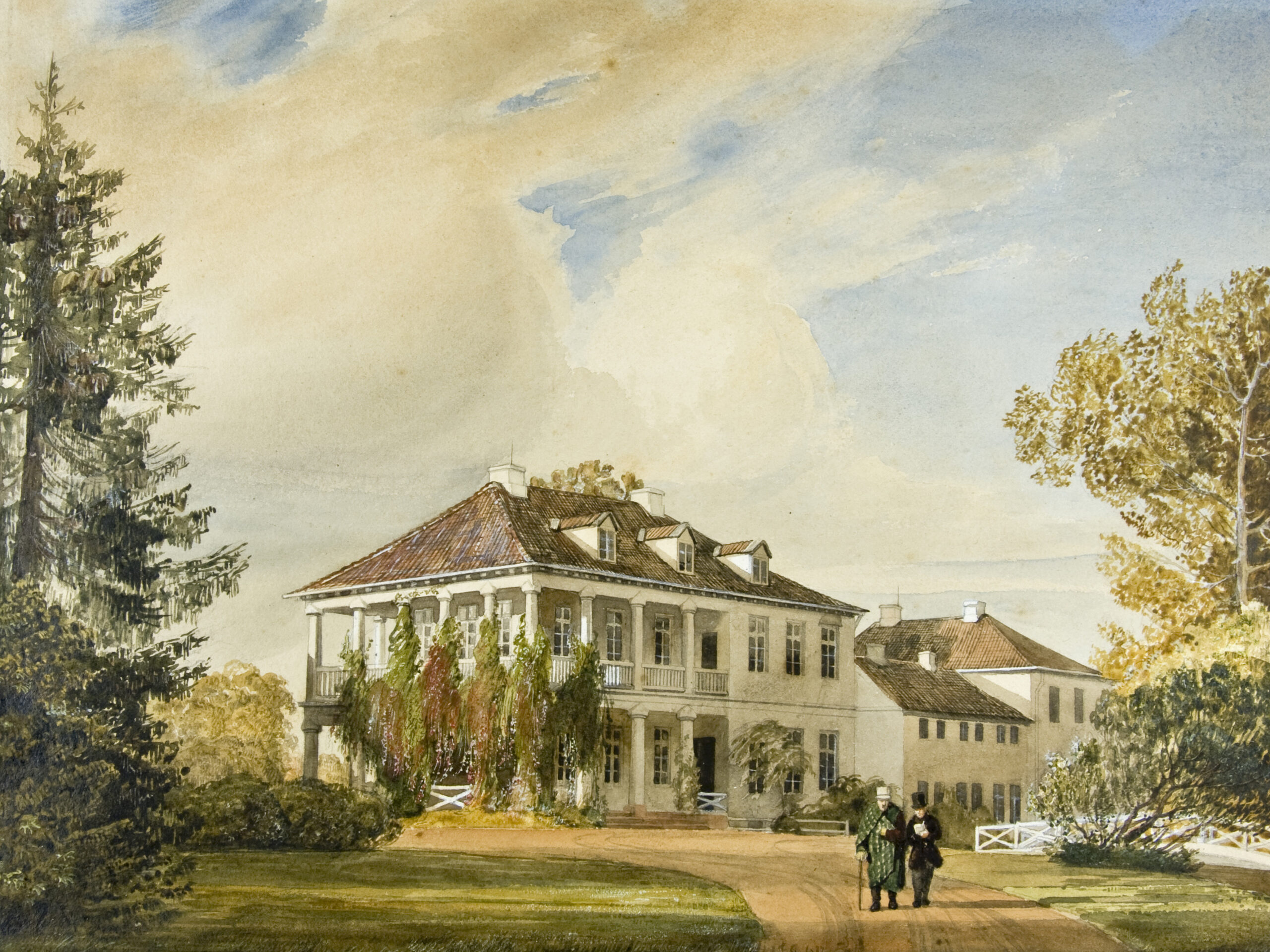 Ein Aquarell eines Landhauses in Flottbek
