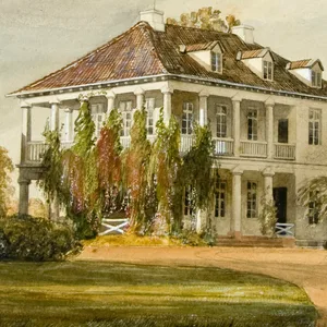 Ein Aquarell eines Landhauses in Flottbek