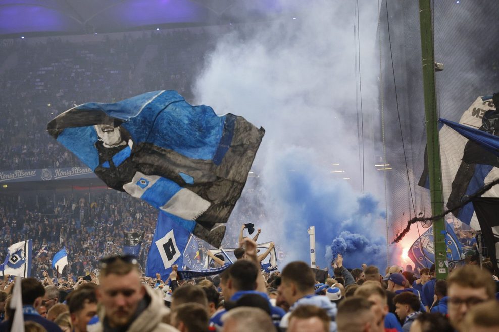 Fans haben den Rasen des Volksparkstadions gestürmt.