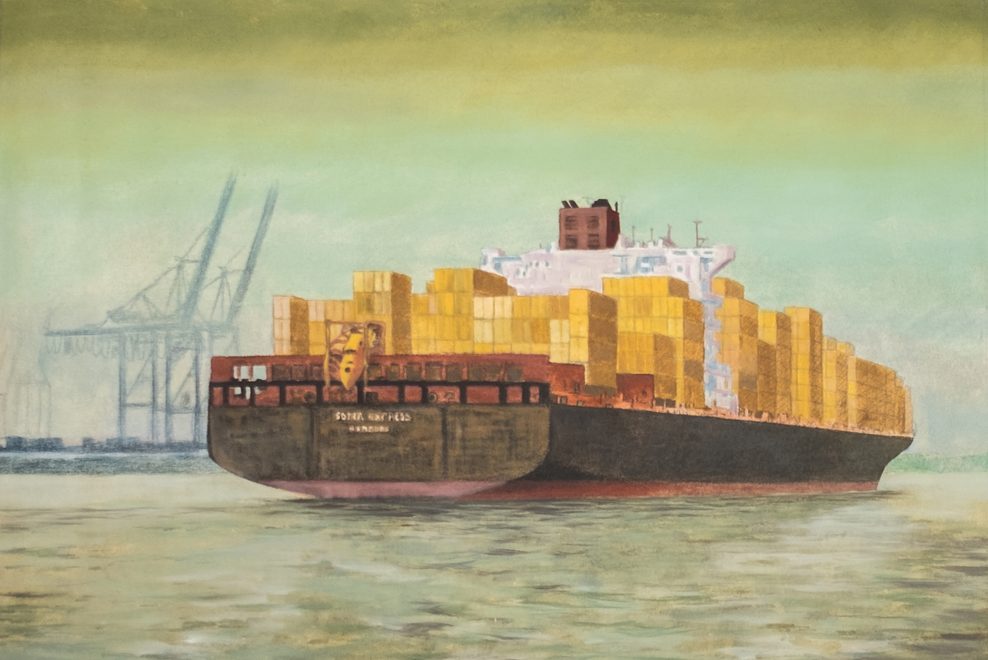 Gemälde eines Containerschiffs
