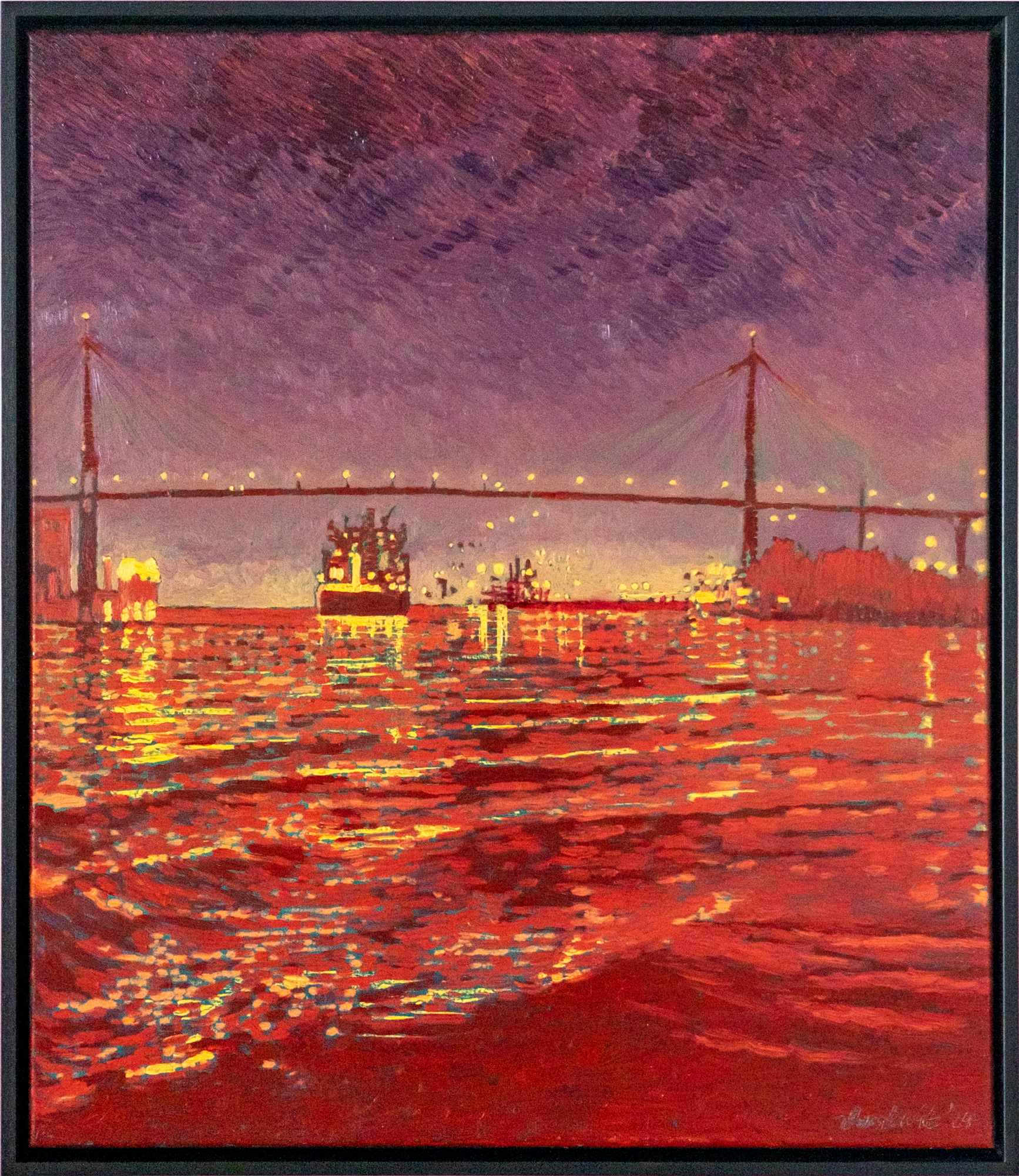 Gemälde der Köhlbrandbrücke bei Nacht