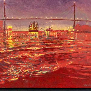 Gemälde der Köhlbrandbrücke bei Nacht