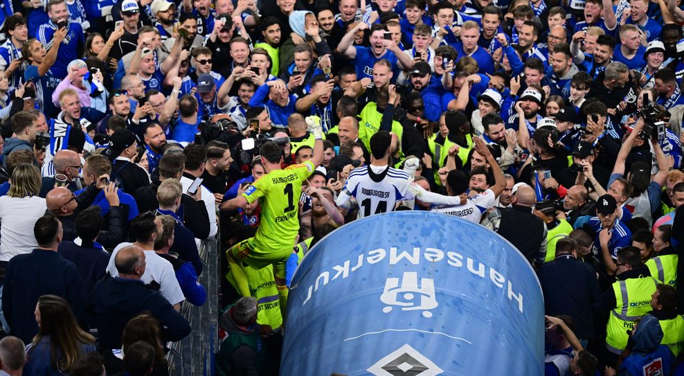 Einige HSV-Profis feierten mit den Fans in höchster Bedrängnis.