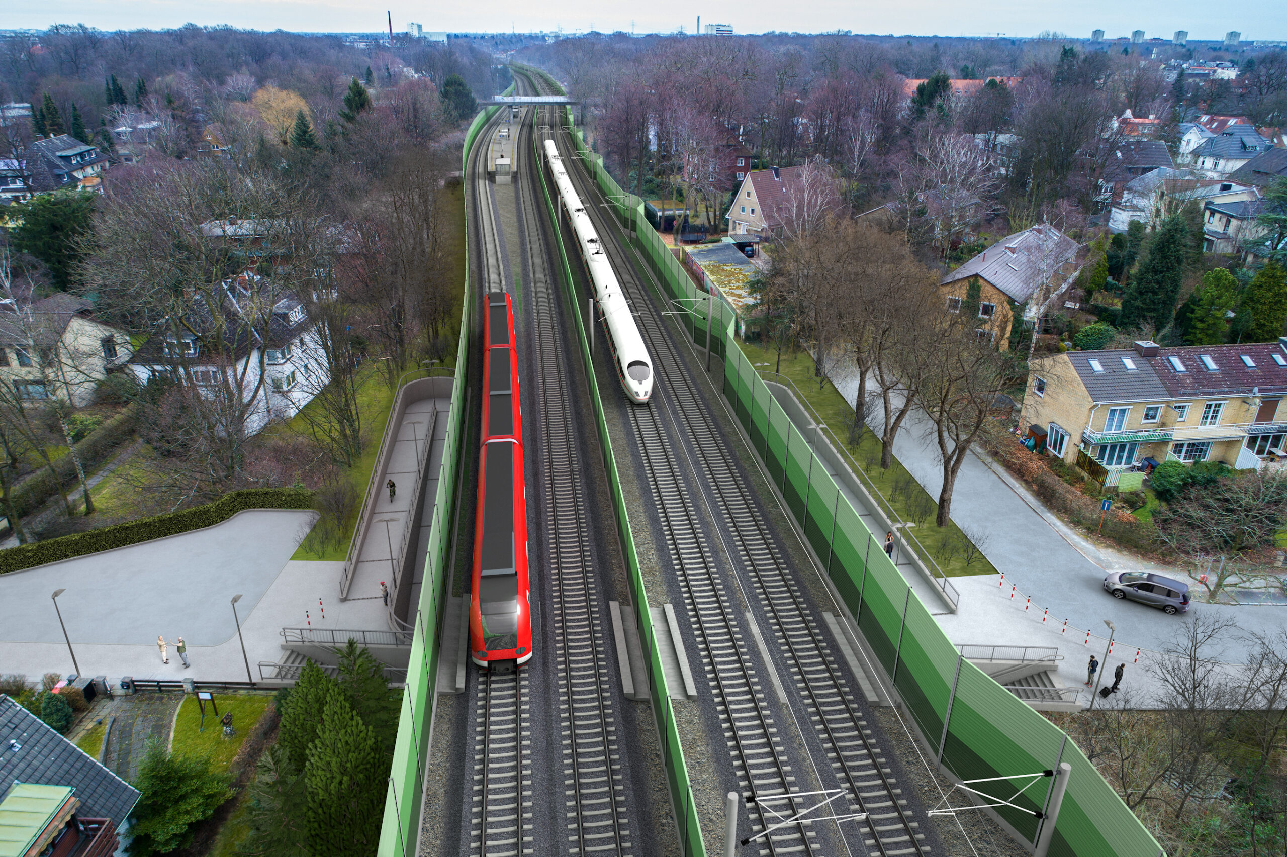 So soll die neue S4-Haltestelle Wandsbek Rathaus einmal aussehen (im Hintergrund erkennbar).