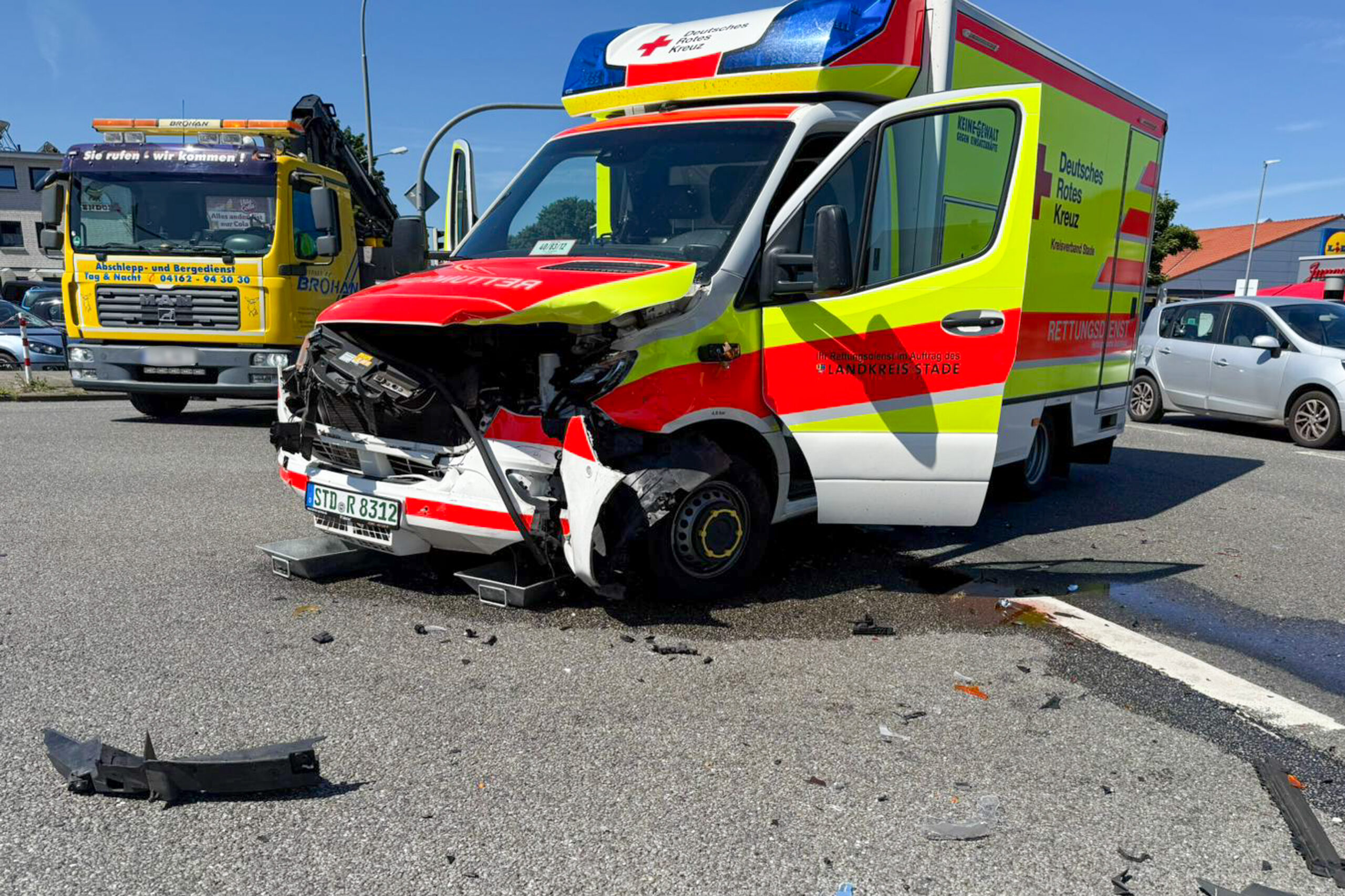 Ein beschädigter Rettungswagen
