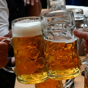 Zwei Menschen stoßen mit Bier an (Symbolbild)