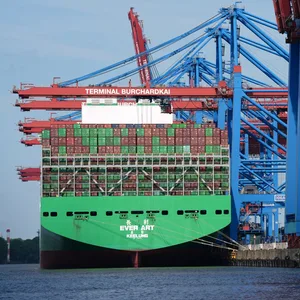 Ein Containerschiff im Hamburger Hafen