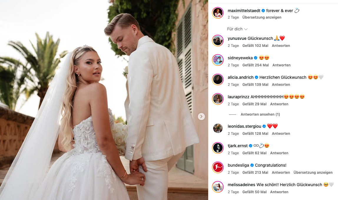 Lea und Maximilian Mittelstädt bei ihrer Hochzeit auf Mallorca