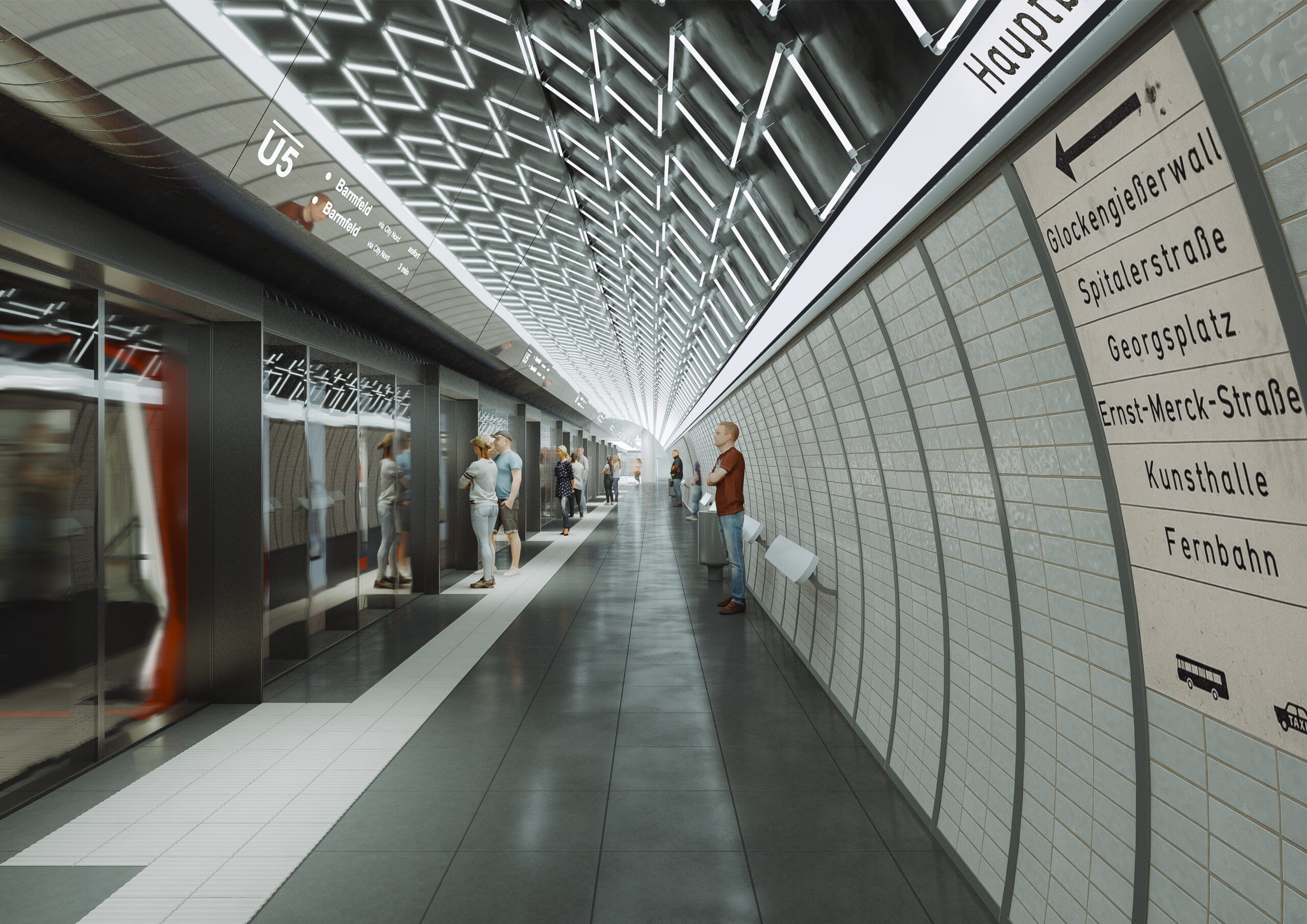 Lichtdurchflutet und mit einer Glas-Anzeige über den Türen: So soll der neue Bahnsteig künftig aussehen.