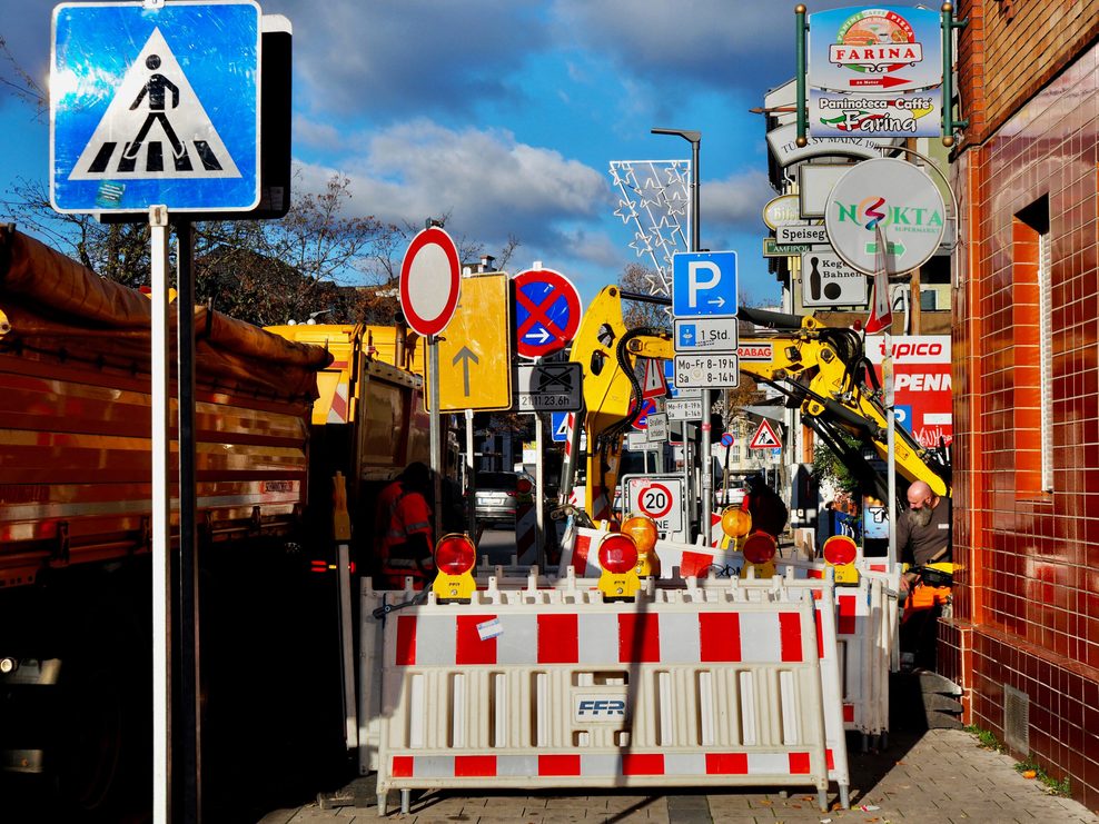 Absperrbaken in Mainz