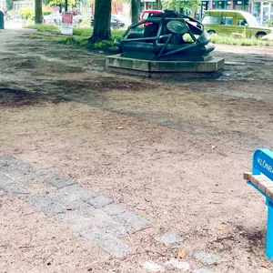 Fläche mit Bäumen und einer Bank