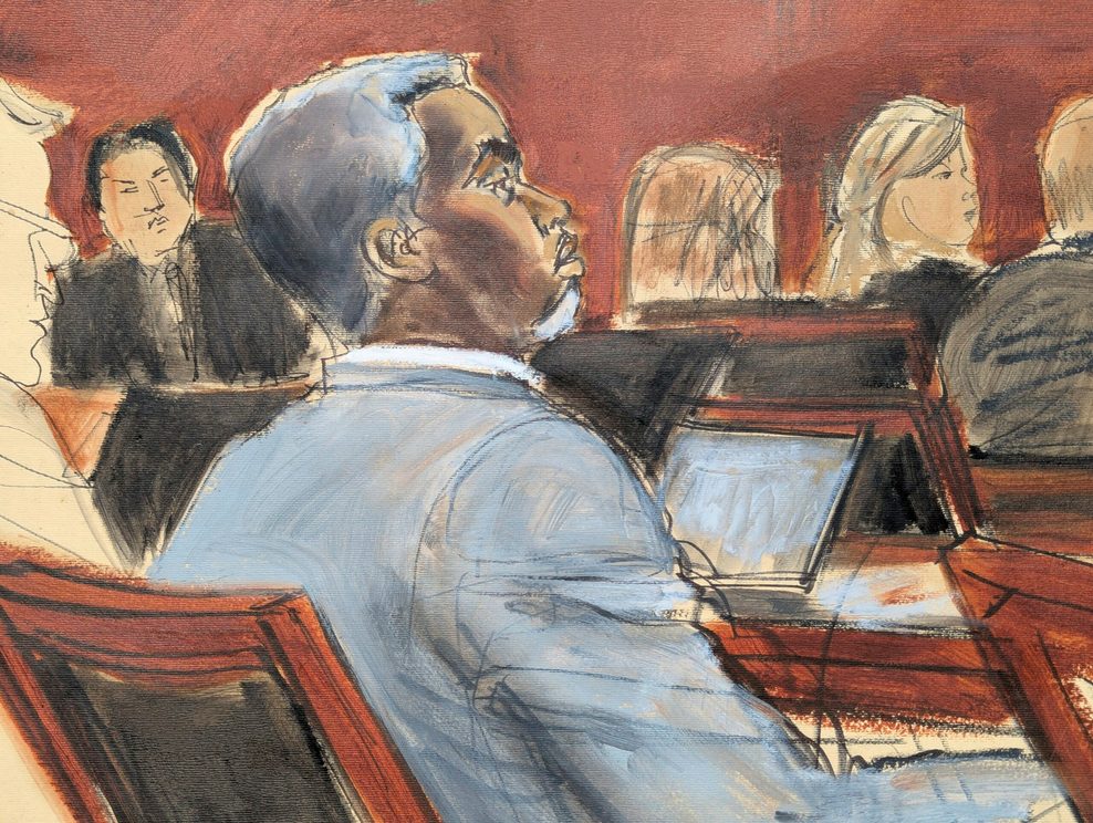 Die Gerichtszeichnung zeigt Sean „Diddy“ Combs, der den Eröffnungsplädoyers am ersten Verhandlungstag vor dem Bundesgericht in Manhattan zuhört.