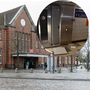 Ein Bahnhof und ein kaputter Fahrstuhl