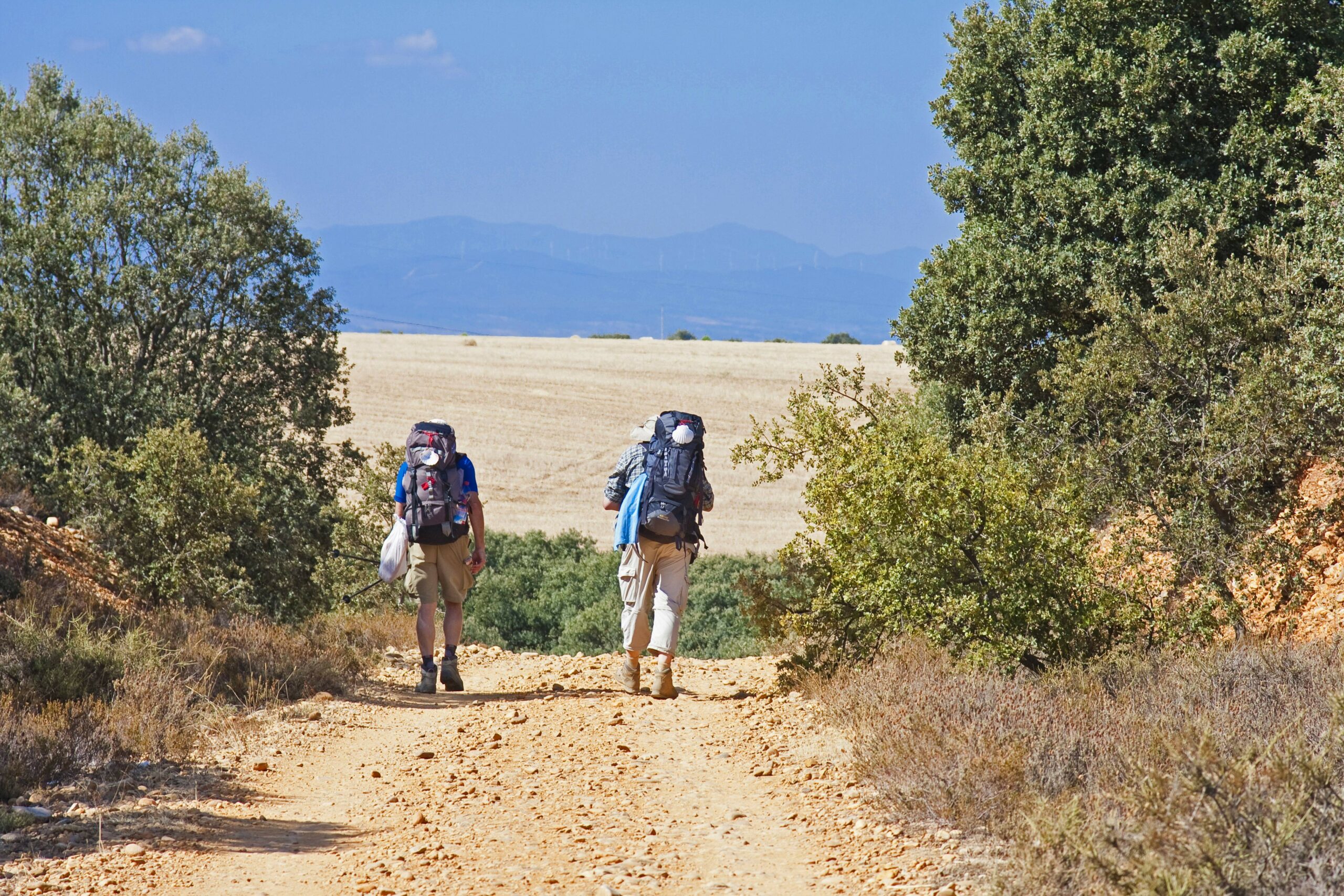 Wanderer in trockener Landschaft