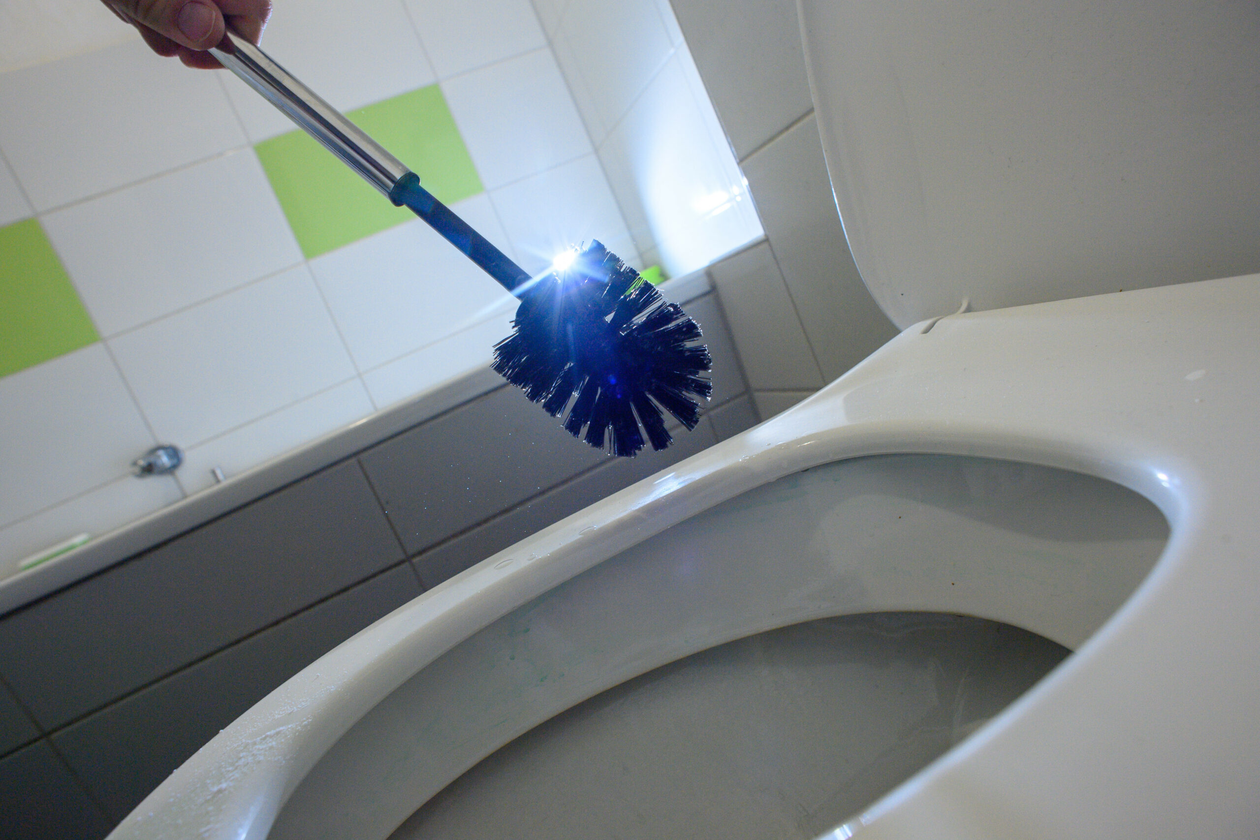 Klobürste über einer Toilettenschüssel