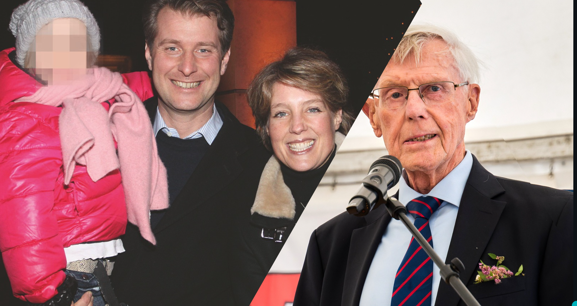 Stephan Hensel und Christina Block 2011 mit ihren älteren Töchtern (heute im Teenager-Alter) sowie Patriarch Eugen Block (Collage).