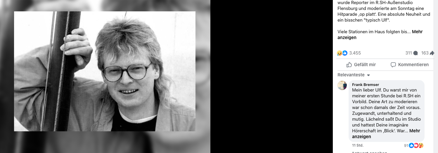 Mit diesem Post verkündete „Radio Schleswig-Holstein“ den Tod von Ulf Hagge.