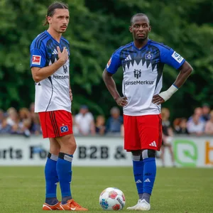Rayan Philippe und Jean-Luc Dompé stehen vor einem Freistoß nebeneinander am Ball