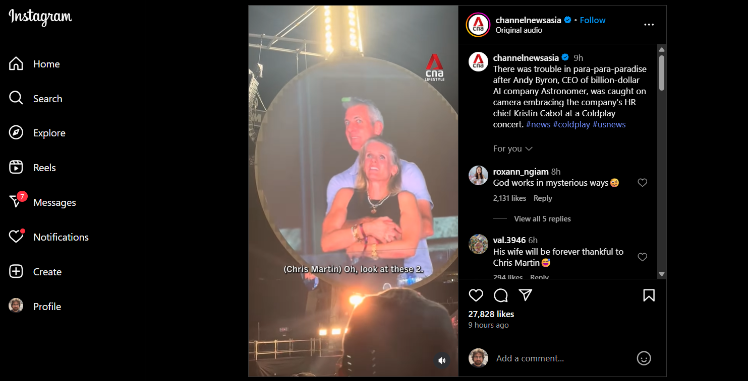 Screenshot des Seitensprung-Videos vom Coldplay-Konzert in Boston.