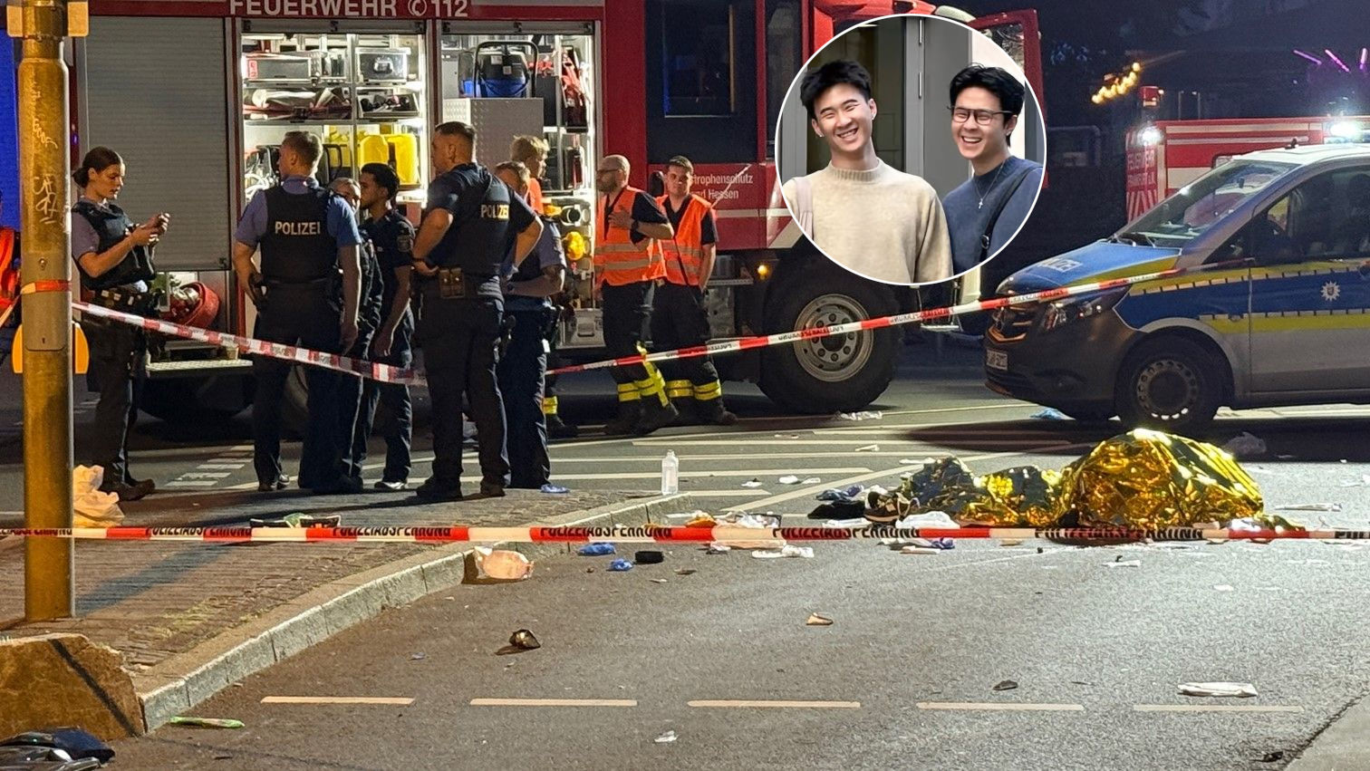 Quang Nguyen (l.), Minh Nguyen (r.) fuhren mit einem E-Scooter durch Frankfurt, als sie überrollt wurden.