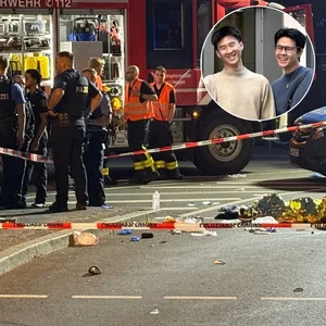 Quang Nguyen (l.), Minh Nguyen (r.) fuhren mit einem E-Scooter durch Frankfurt, als sie überrollt wurden.