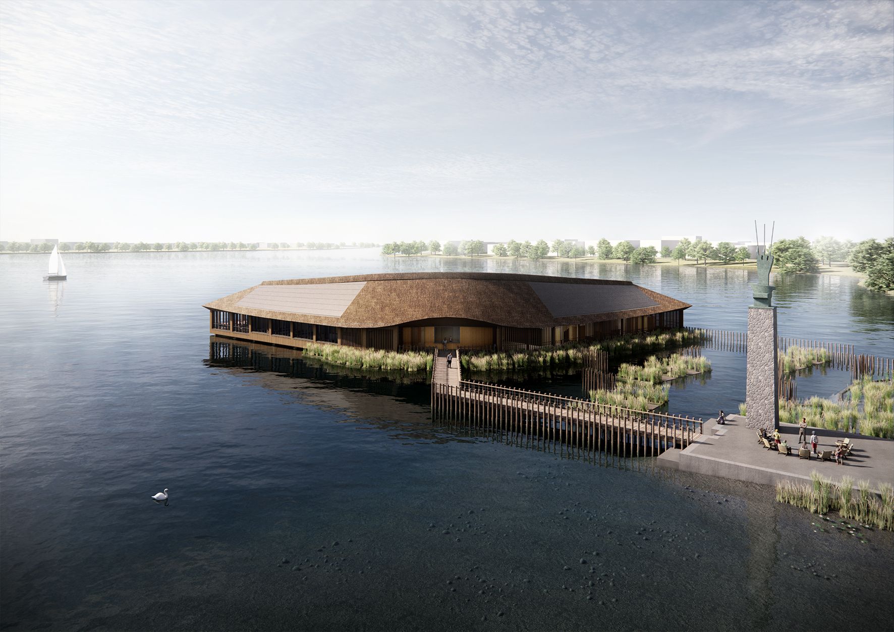 Schwungvoller Holzbau mitten in der Hamburger Außenalster: die „Alsterlust“ des Architekten Mauro Meuli.