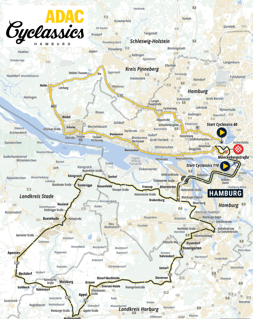 Die 110 Kilometer lange Hobby-Strecke führt von der HafenCity in's Alte Land und wieder zurück nach Hamburg.