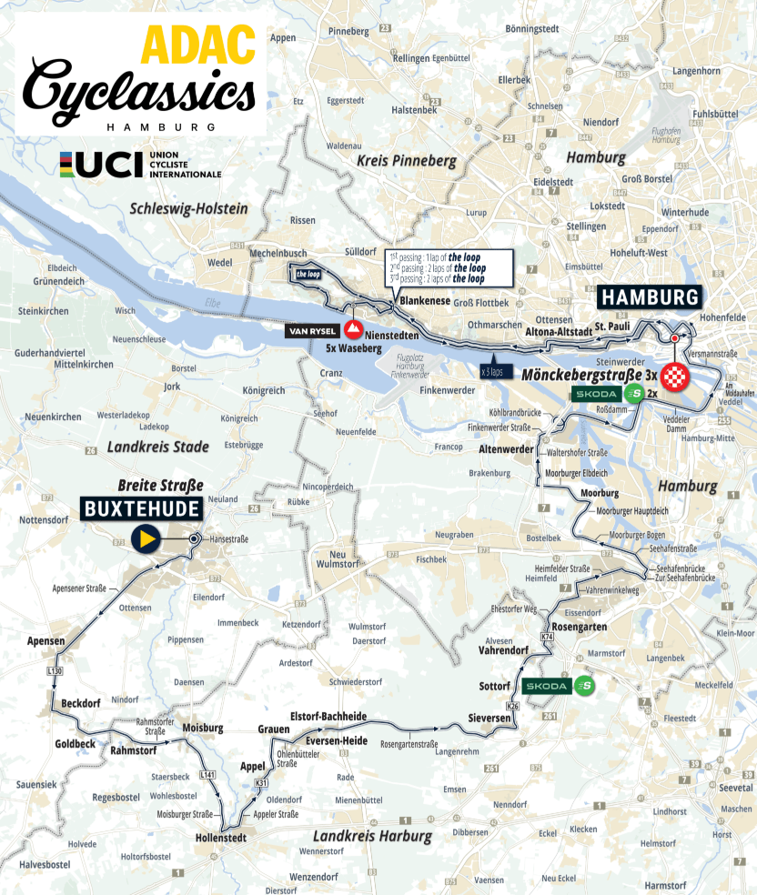 Die Strecke der Profis über knapp über 200 Kilometer lang und startet in Buxtehude.