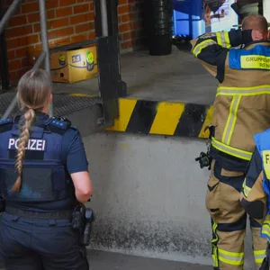 Spinnen-Alarm im Aldi: Polizei und Feuerwehr nehmen eine Bananenkiste unter die Lupe.