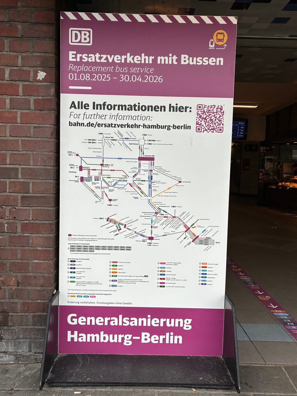Übersicht Bahnverbindungen, Ersatzverkehr