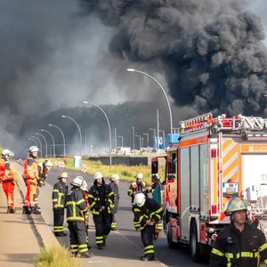 An den Hauptbrandherd kam die Feuerwehr zunächst gar nicht heran: Zu groß war die Gefahr durch die andauernden Explosionen.