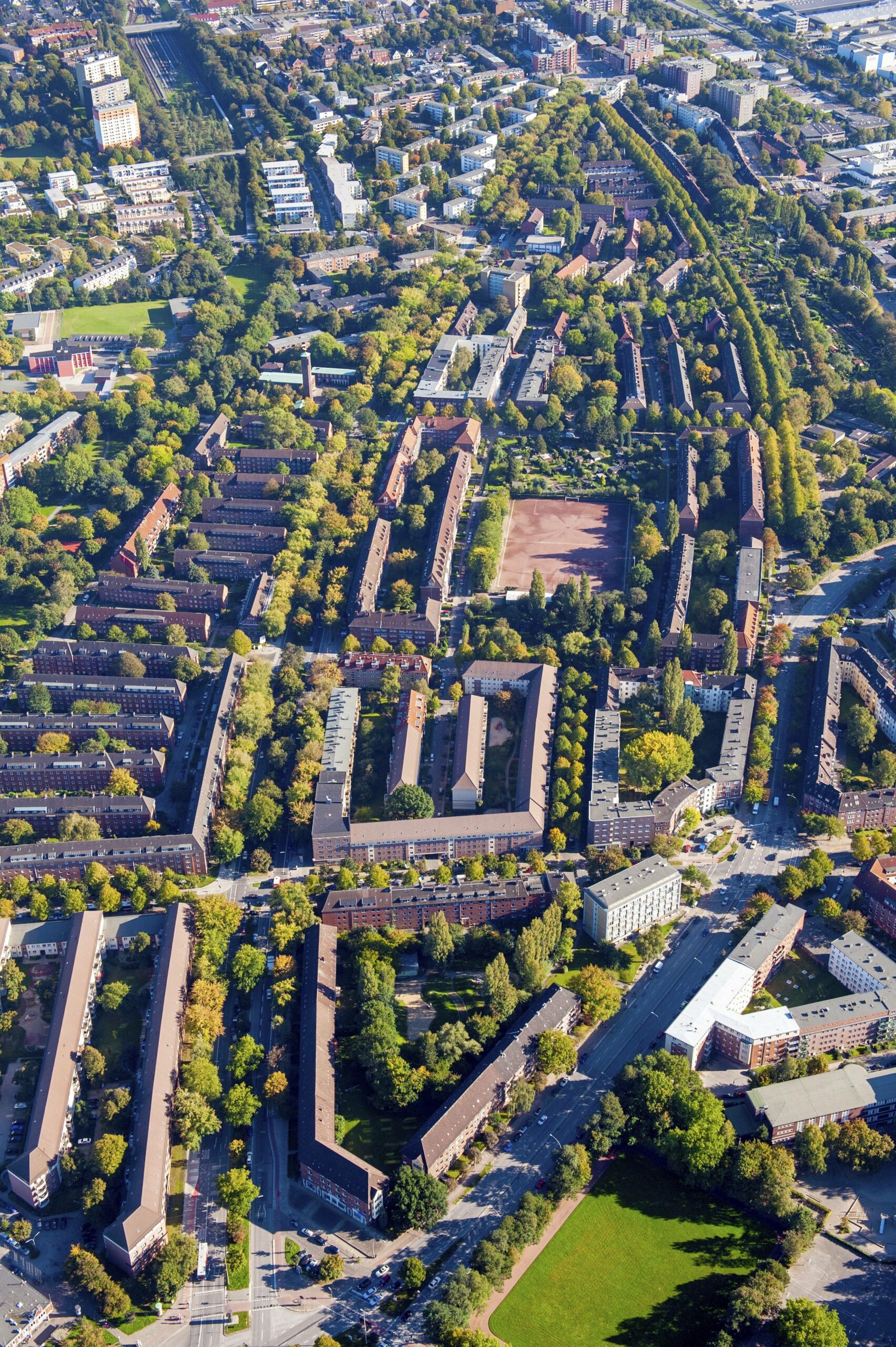 Luftbild von Wohnhäusern in Horn