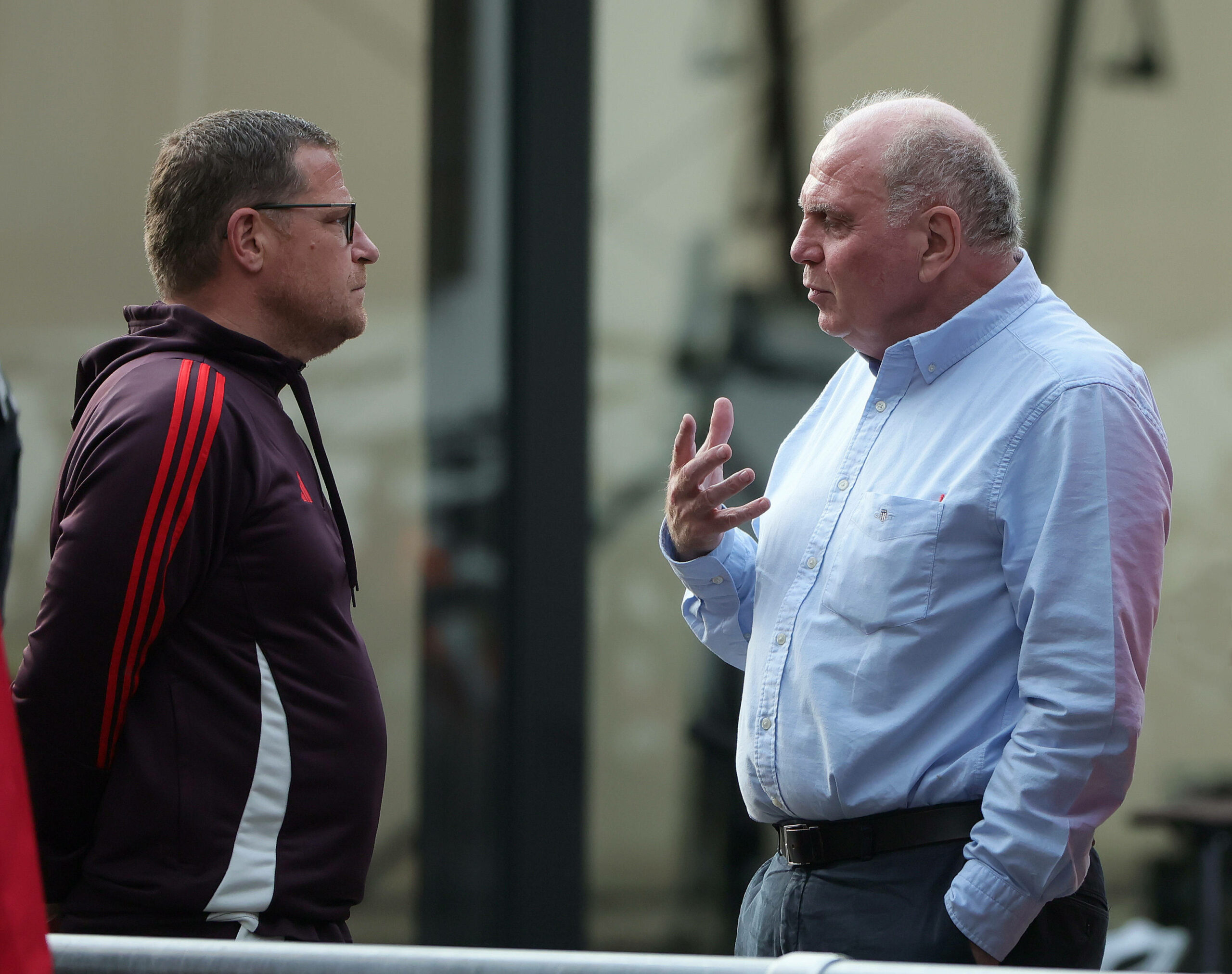 Max Eberl (l.) spricht nicht Uli Hoeneß
