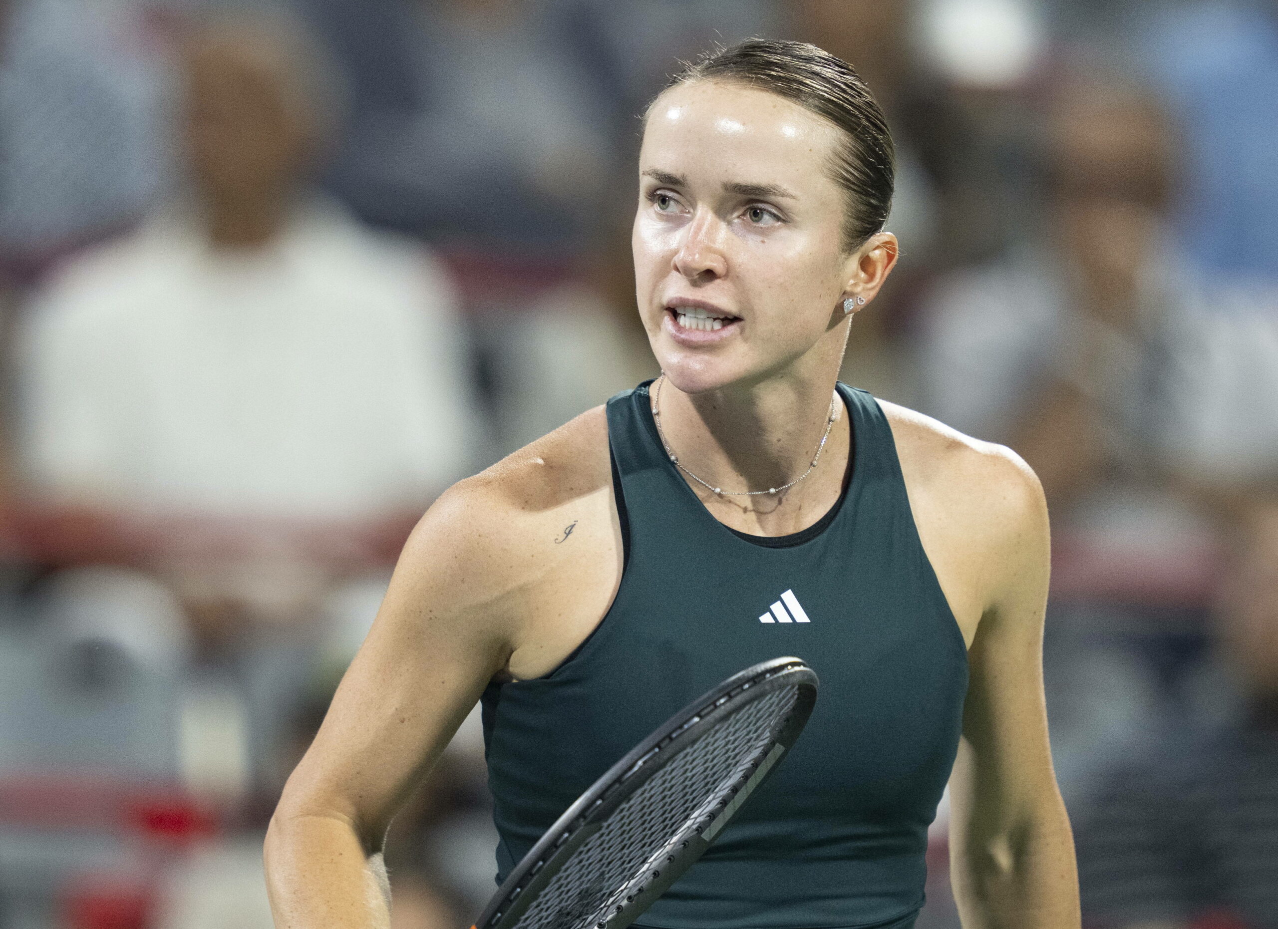 Montreal, Kanada: Elina Switolina aus der Ukraine reagiert während ihres Achtelfinalspiels gegen Amanda Anisimova (USA) beim WTA-Turnier in Montreal.