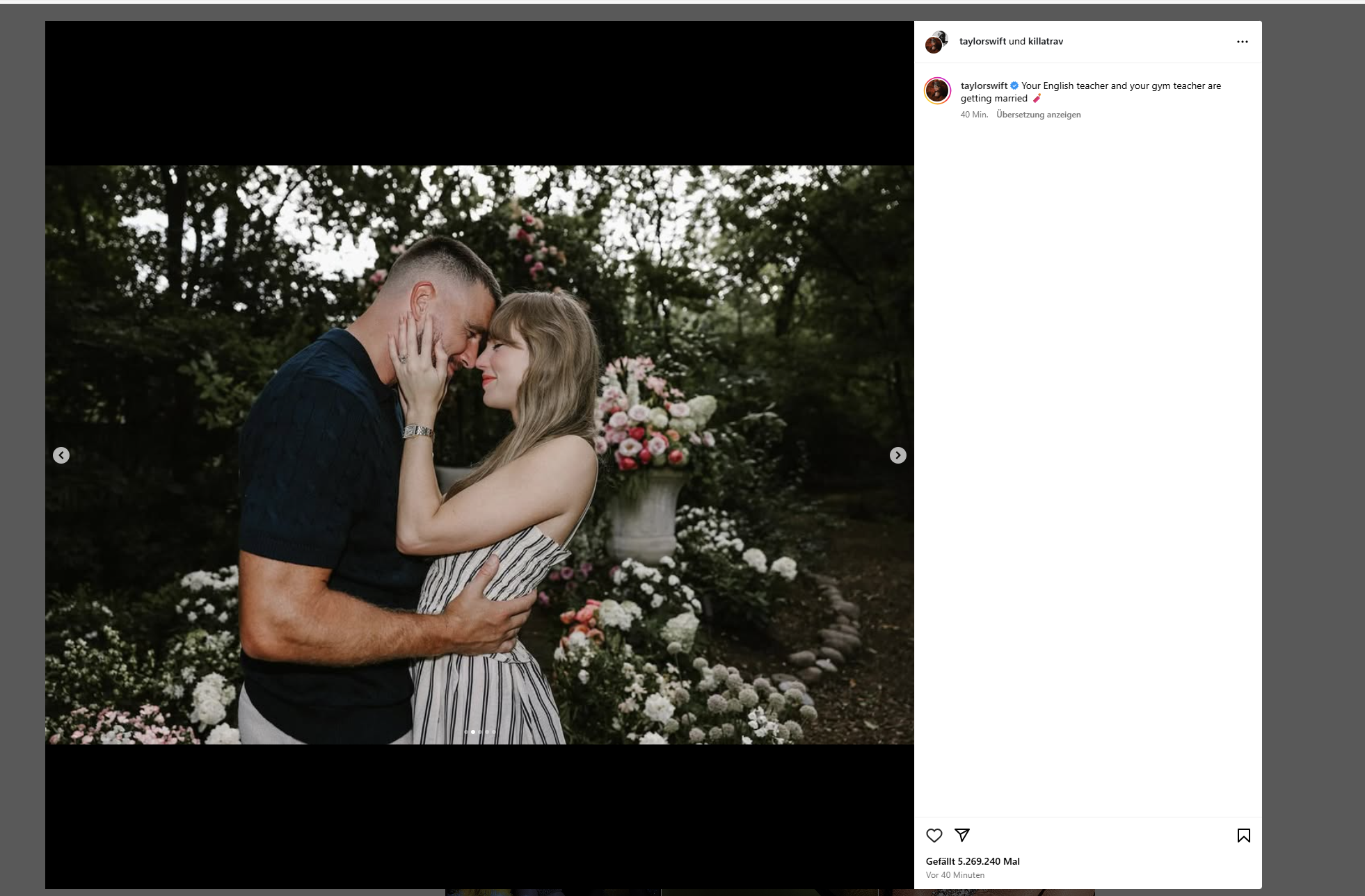 „Eure Englischlehrerin und euer Sportlehrer werden heiraten.“ So gaben Taylor Swift und Travis Kelce ihre Verlobung auf Instagram bekannt.