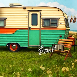 Ein buntes Wohnmobil auf einer Wiese