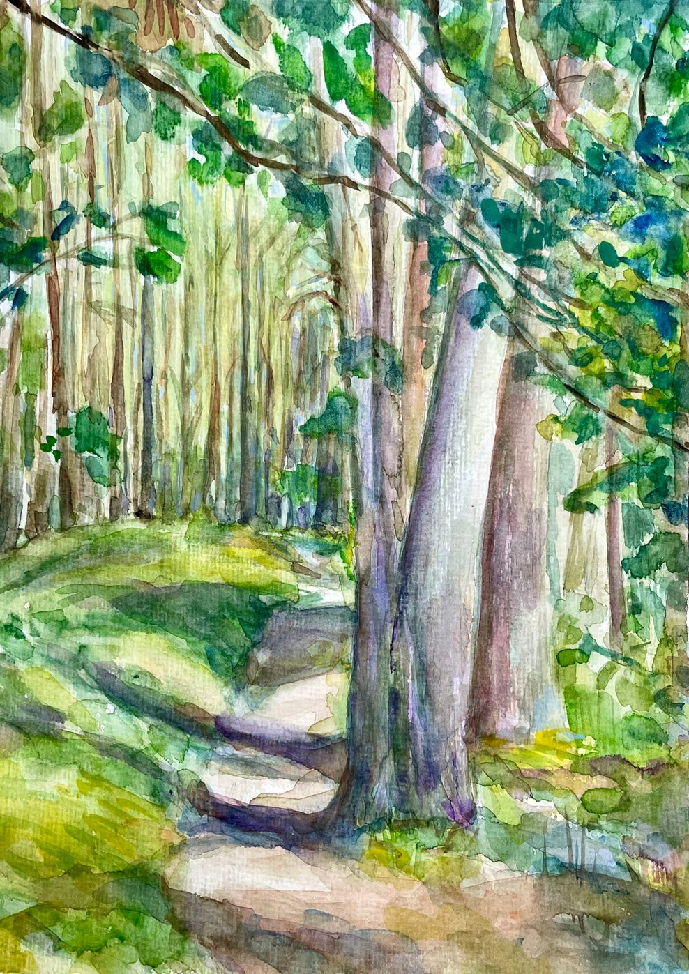 Ein Aquarell einer Waldlandschaft