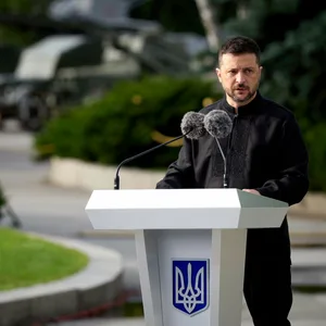 Wolodymyr Selenskyj beim Tag der Nationalflagge in der ukrainischen Hauptstadt Kiew.