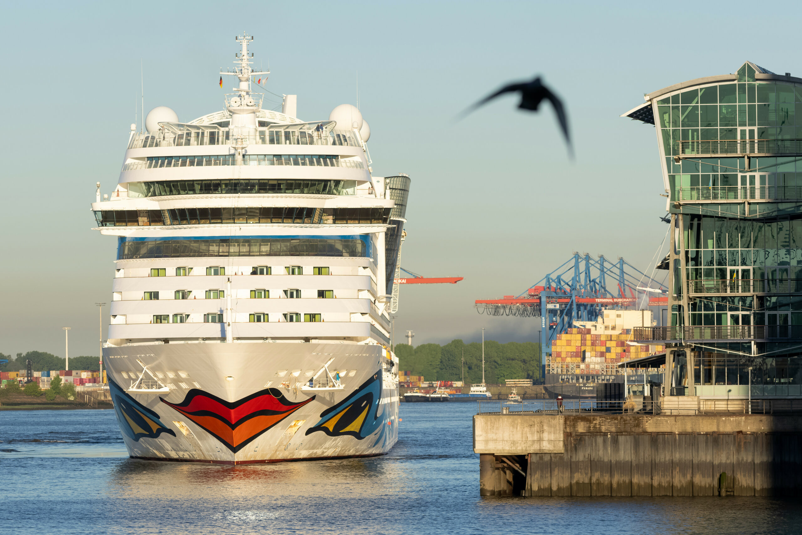 Das Kreuzfahrtschiff „AIDAsol” läuft in den Hamburger Hafen ein