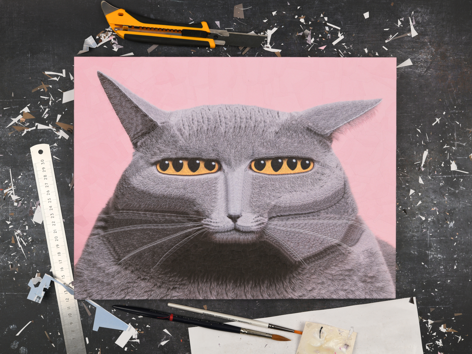 Eine abstrakte Collage einer Katze